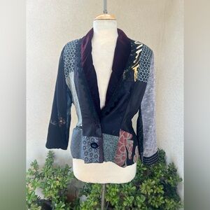 Vintage boho avantegarde jacket blazer kimono fabrics lace velvet M Claudia GRAU